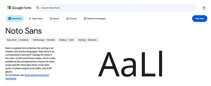 Die kostenlose Google Webfont Noto Sans und ihre Buchstaben.