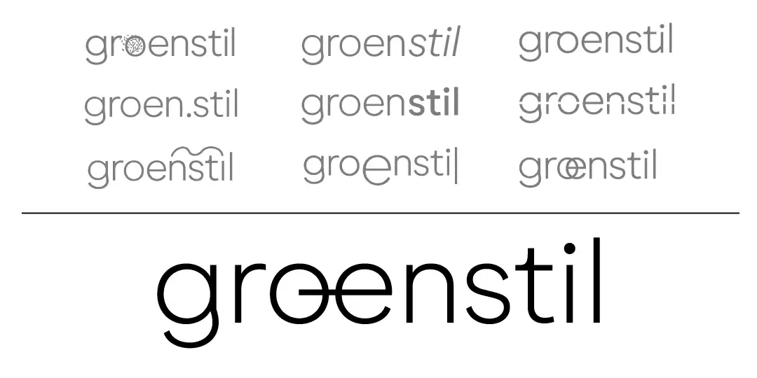 Eine kleine Auswahl meiner Logo Design Entwürfe bis zur finalen Wortmarke.