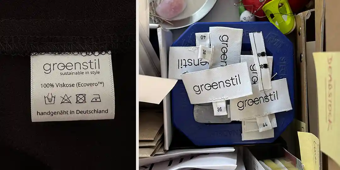 Die groenstil Wormarke auf Etiketten gestickt.